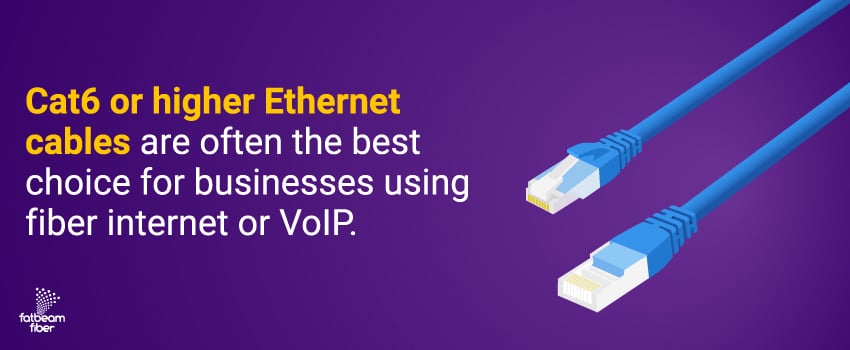 Cat6 or higher Ethernet cables are often the best choice for businesses using fiber internet or VoIP.